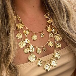 Golden Cascade Layered Coin Necklace Set